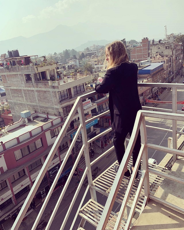 Sara Andersson looking over Kathmandu from the roof terrace at the Placement Year International accommodation. 